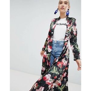 Boohoo Exclusive Floral Print Maxi Shirt Dress